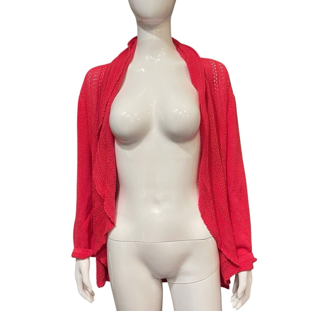Cable & Gauge Coral Pink Open Front Knit Cardigan Sweater Size XL